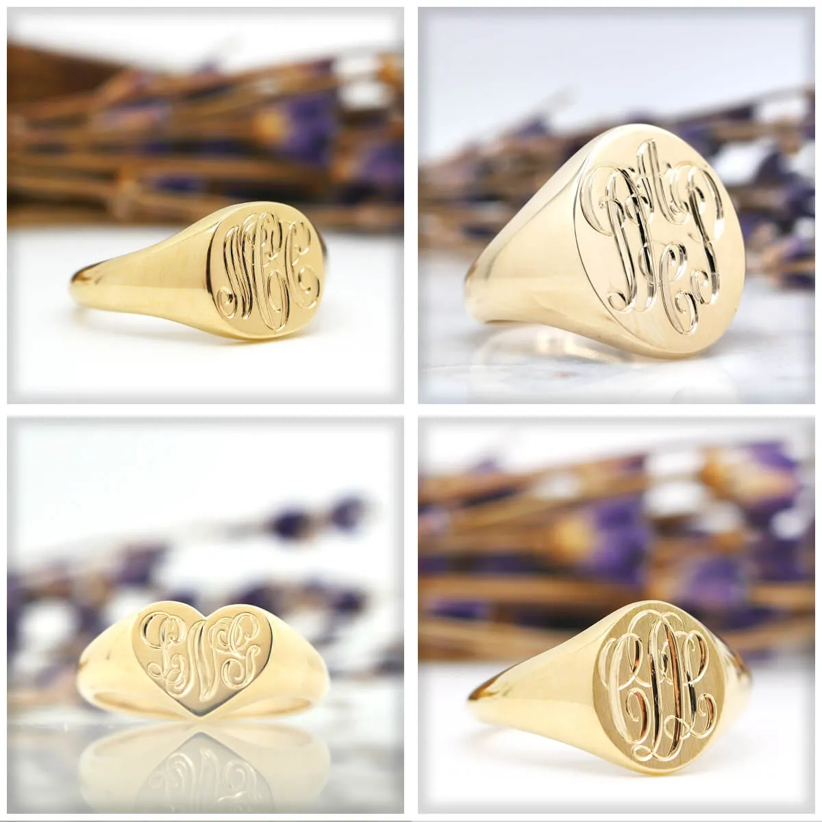 Women's Oval Signet Ring - Medium - Hand Engraved Script Monogram