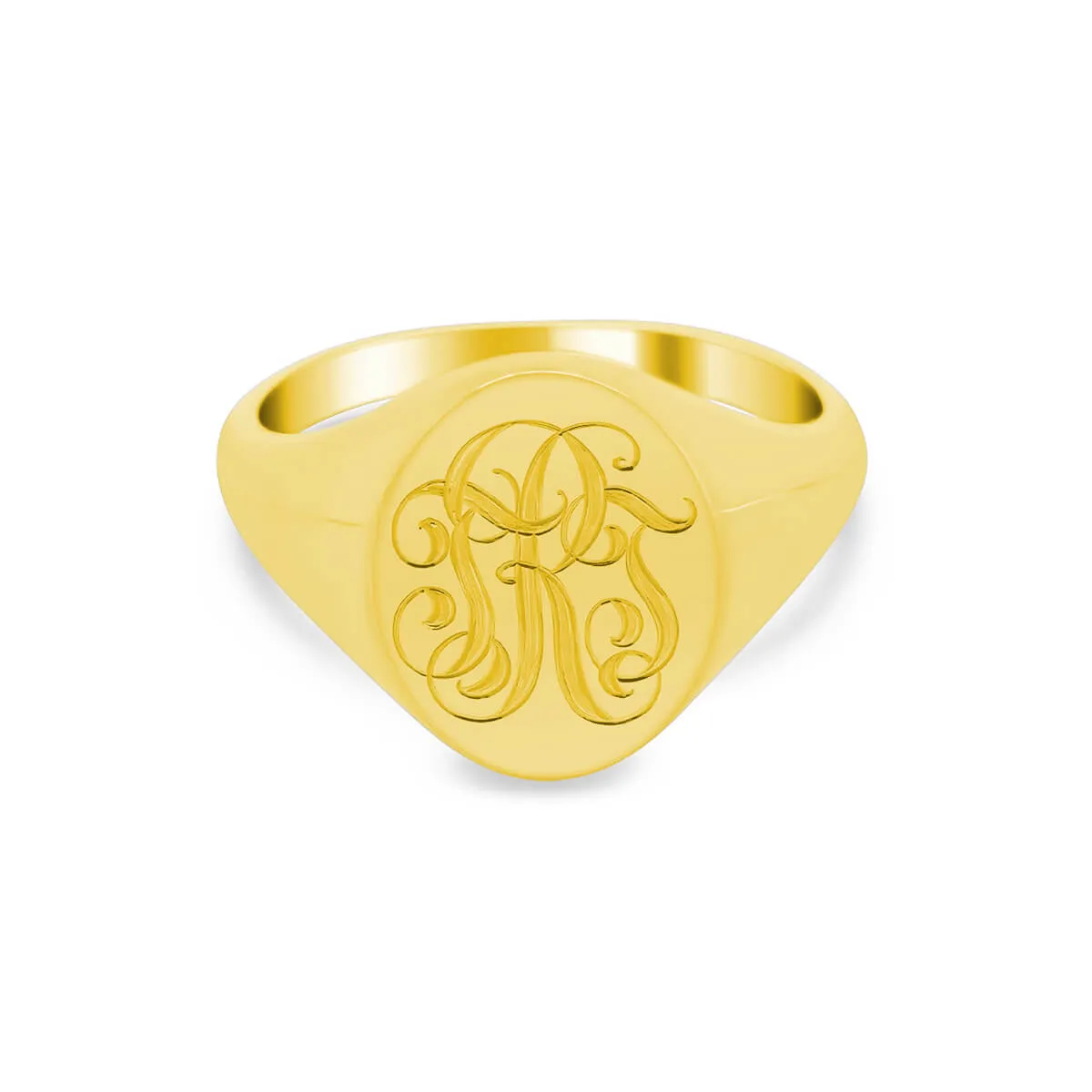 Women's Oval Signet Ring - Medium - Hand Engraved Script Monogram