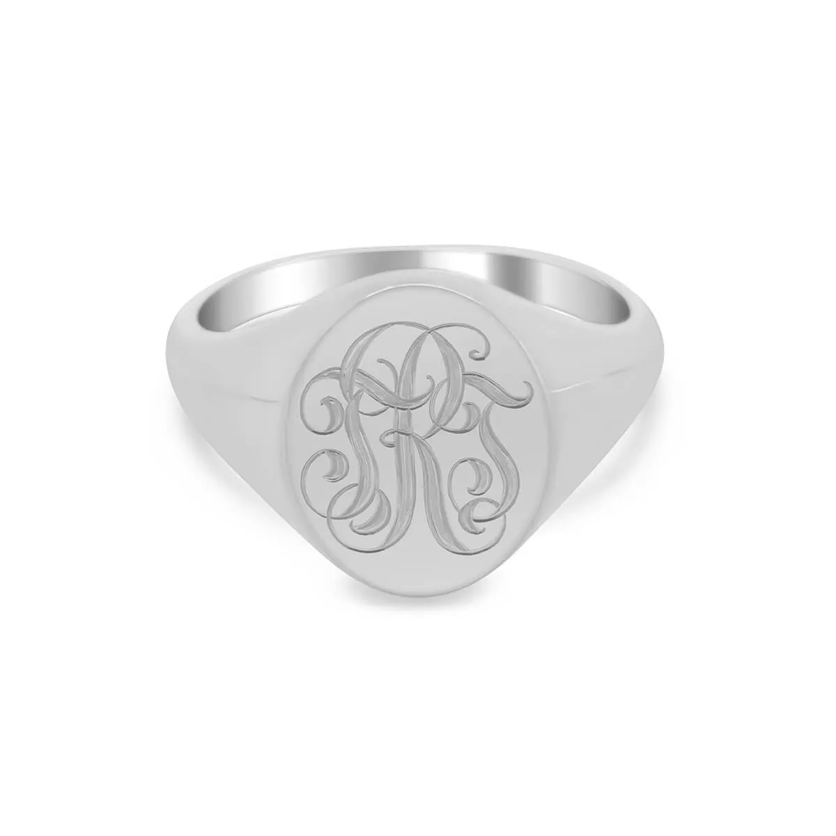 Women's Oval Signet Ring - Medium - Hand Engraved Script Monogram