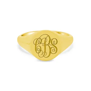 Women's Round Signet Ring - Medium - Laser Engraved Script Monogram