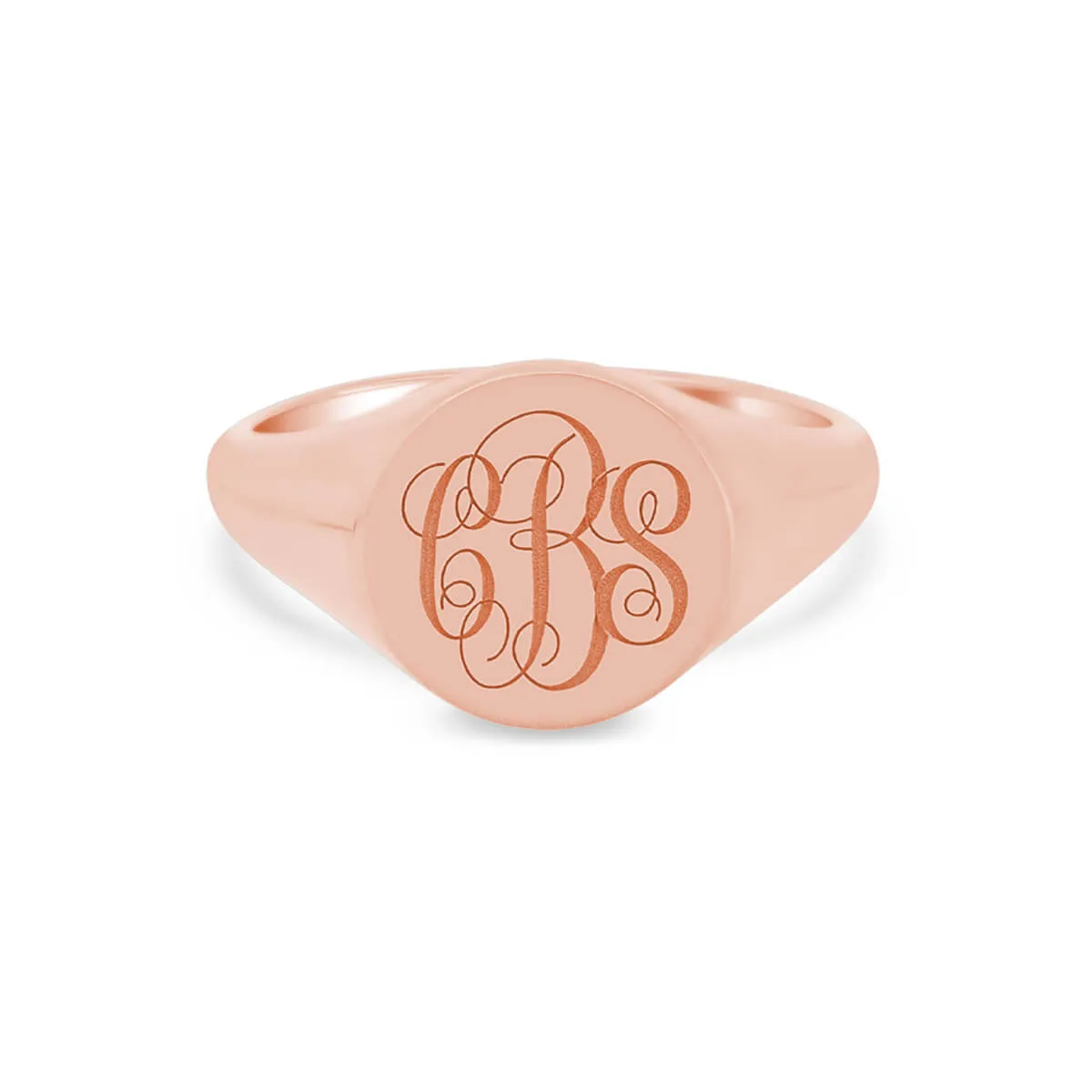 Women's Round Signet Ring - Medium - Laser Engraved Script Monogram