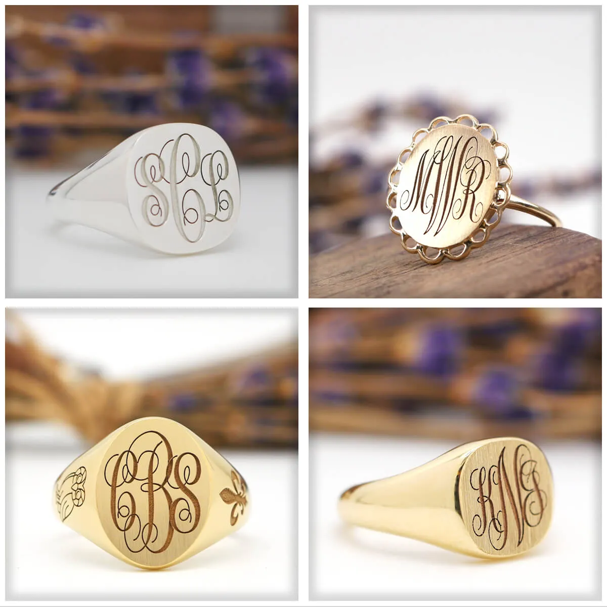 Women's Round Signet Ring - Medium - Laser Engraved Script Monogram