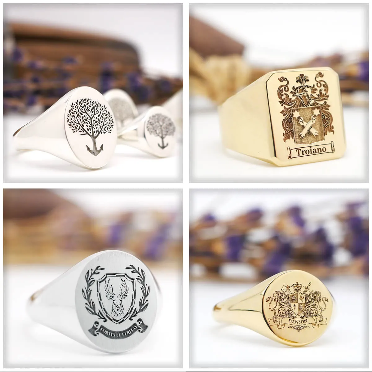 Women's Square Signet Ring - Large - Laser Engraved Family Crest / Logo