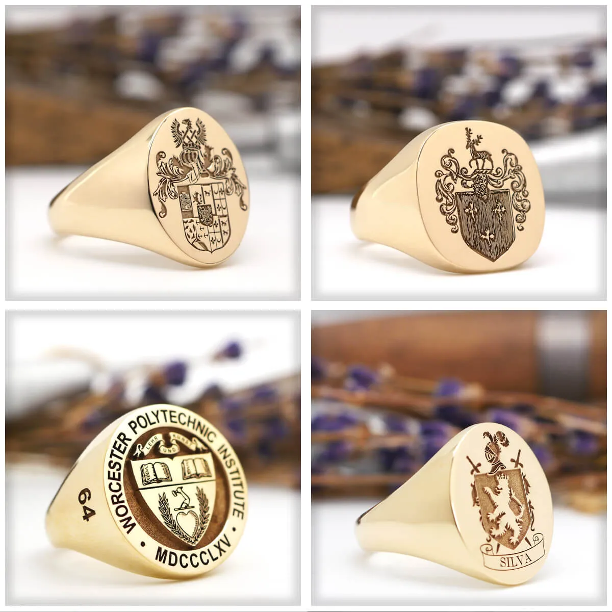 Women's Square Signet Ring - Large - Laser Engraved Family Crest / Logo