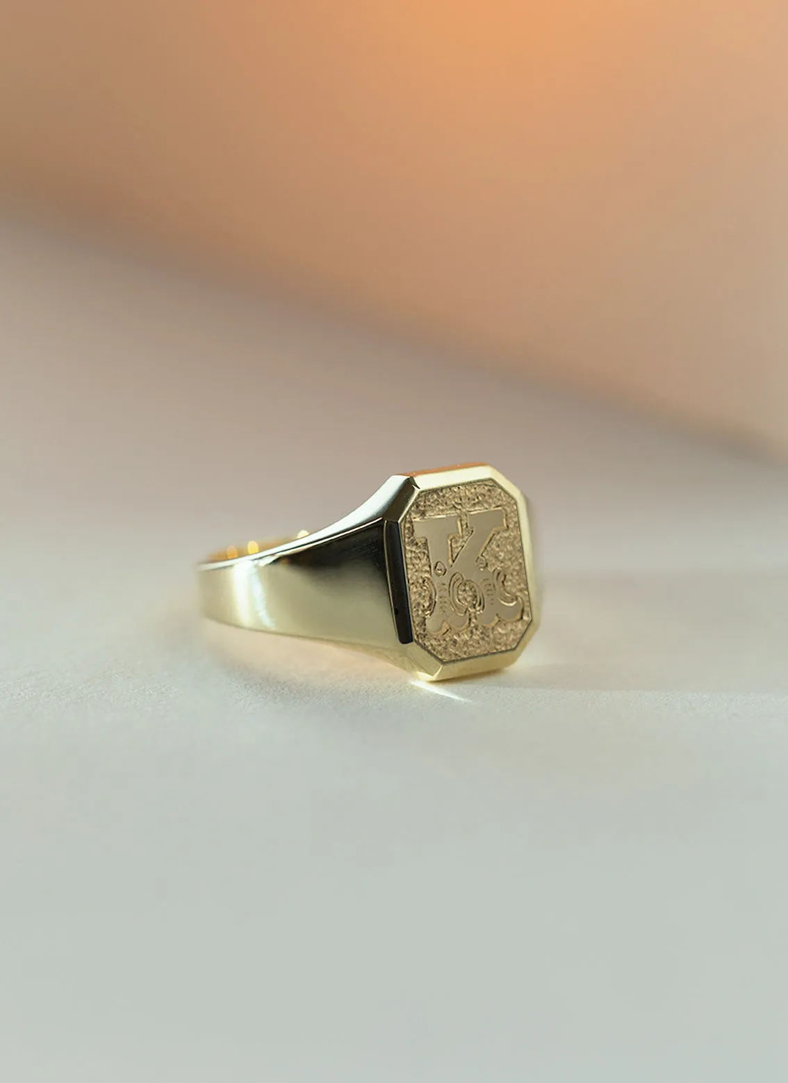 Woody signet ring 14k gold