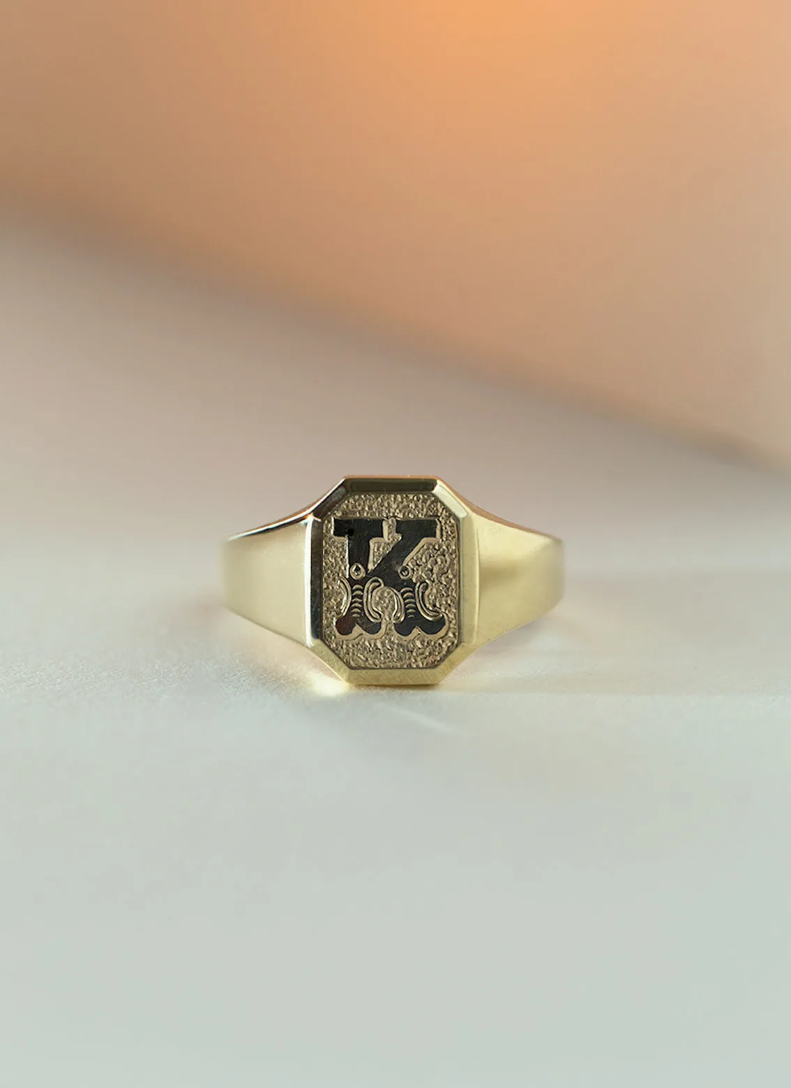 Woody signet ring 14k gold