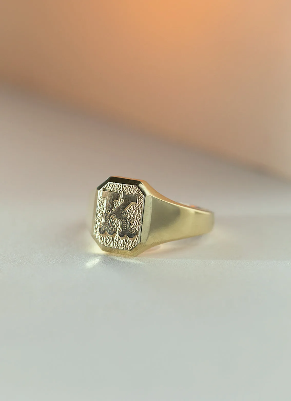 Woody signet ring 14k gold