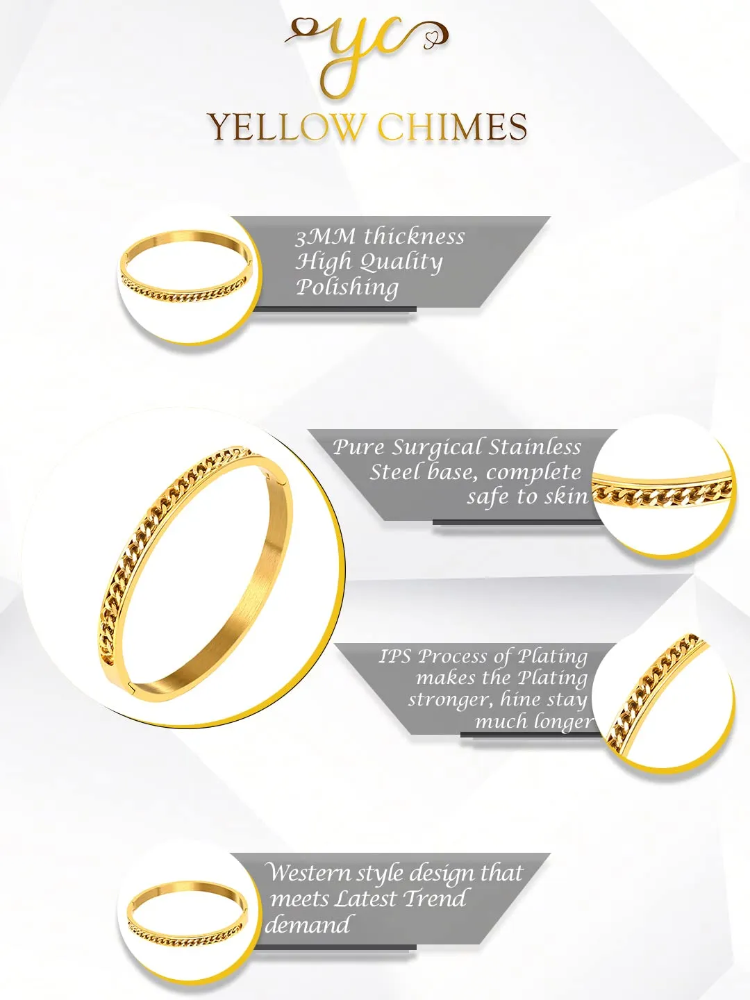 Yellow Chimes Bracelet for Women Stainless Steel Chain Bracelet Gold Plated Bangle Style Kada Bracelet for Women and Girls.