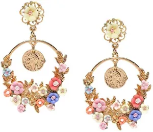 Yellow Chimes Floral Design Multicolor Chandelier Dangle Drop Earrings for Women and Girls