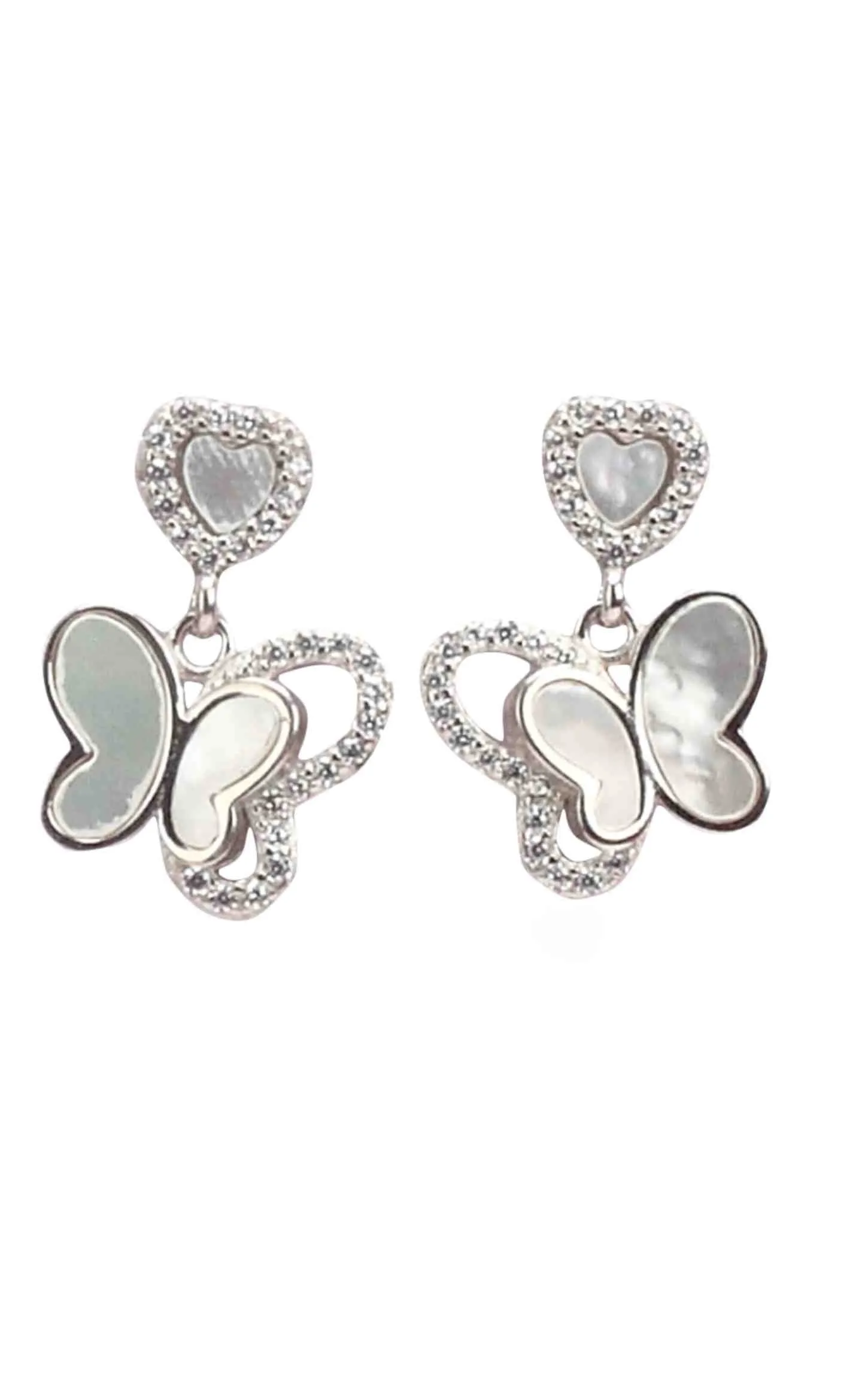 Zircon MOP Dangling Butterfly Earring Silver